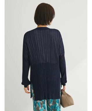 Green Parks 推しニット　リブ編みミドル丈カーディガン Navy