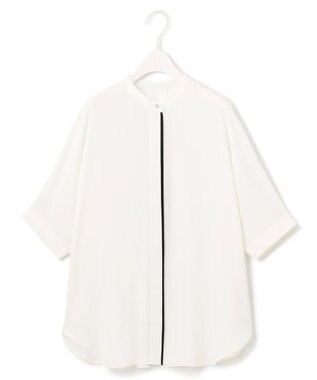 ICB L 【新色追加・接触冷感・UVケア・速乾・洗える】BackSatinAmunzen 5分袖バンドカラーブラウス オフホワイト系