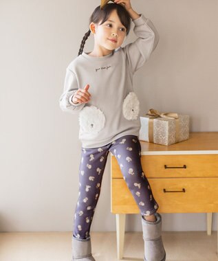 ANY KIDS 裏シャギー総柄ガーリーパンツ モーヴ×イヌ柄