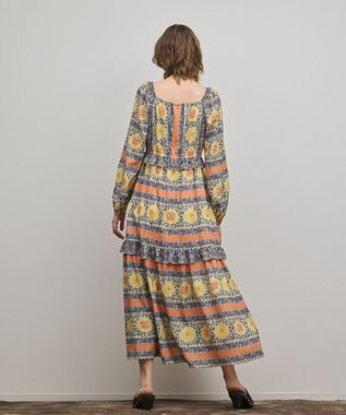 GRACE CONTINENTAL フラワープリントレースアップワンピース オレンジ