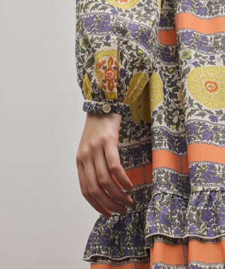 GRACE CONTINENTAL フラワープリントレースアップワンピース オレンジ