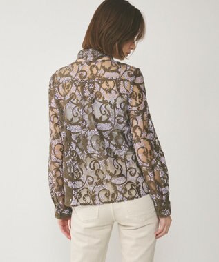 GRACE CONTINENTAL ボウタイ付レースブラウス カーキ