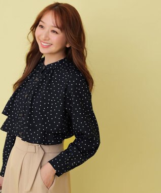 ANY SIS ラッフルレイヤード ブラウス ネイビードット