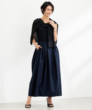 ICB 【MAG×スタイリストコラボ】シャイニーシアーニット×サテンストレートパンツ ブラックニット×ベージュパンツ