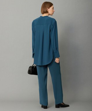 ICB 【WEB限定カラーあり・洗える】 ライトダブルクロス バンドカラーシャツ ダルブルー系