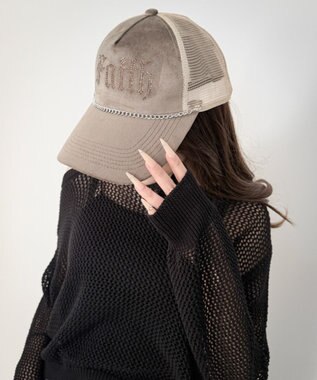 WEGO チェーンベロアメッシュキャップ ブラウン