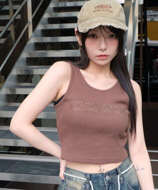 WEGO スタッズグラフィックタンク ブラウン