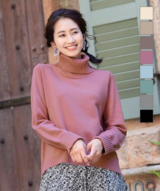 Tiaclasse 【洗える】もっちり柔らかいリブタートルプルオーバーニット