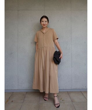 Green Parks ローウエスト切替開襟シャツワンピース Beige