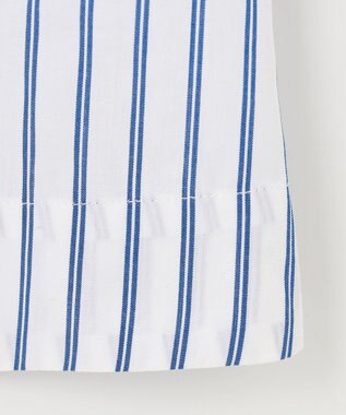 UNFILO イージーケア ギャザーブラウス ブルーストライプ