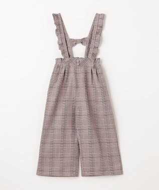 ANY KIDS フリル チェック サロペット ブラウン系チェック