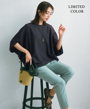 ICB 【新色追加・WEB限定カラーあり・UVケア・接触冷感・速乾・防シワ・洗える】FluidBackSatin ドルマンスリーブブラウス チャコール系［WEB限定］