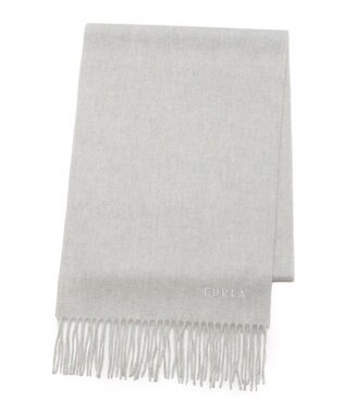 MOONBAT FURLA(フルラ）カシミヤ100％ 無地 マフラー ロゴ刺繍 手洗いOK ライトグレー