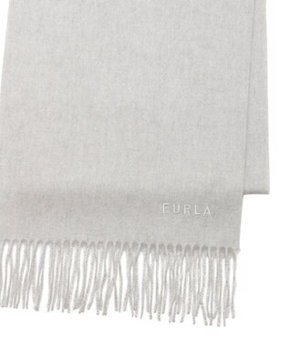 MOONBAT FURLA(フルラ）カシミヤ100％ 無地 マフラー ロゴ刺繍 手洗いOK ライトグレー