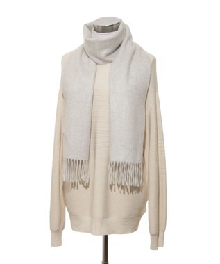 MOONBAT FURLA(フルラ）カシミヤ100％ 無地 マフラー ロゴ刺繍 手洗いOK ライトグレー