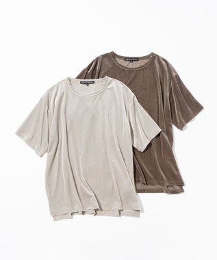 23区 【洗える】シアーベロア リラックス Tシャツ ライトグレー系