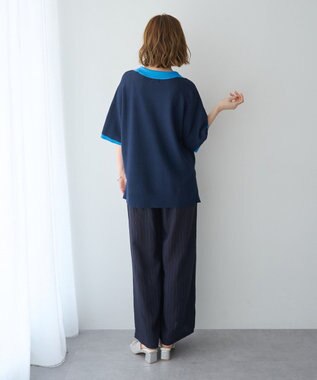 YECCA VECCA 配色ワイドポロニット Navy