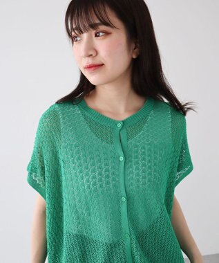 Green Parks 透かし柄ポンチョニットカーディガン Green