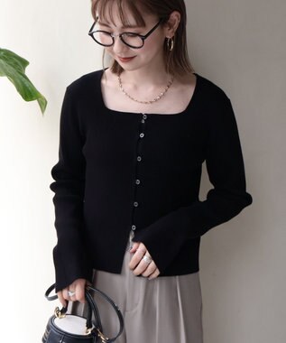 AMERICAN HOLIC スクエアリブニットカーディガン Black