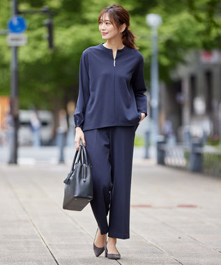 J.PRESS LADIES 【洗える・イージーケア】CUT GEORGETTE セミワイド パンツ ネイビー系