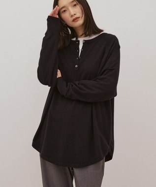 AMERICAN HOLIC バイパチ2WAYヘンリーネックニットプルオーバー Black