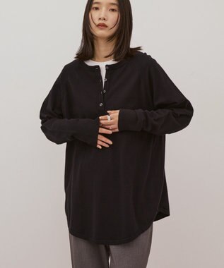 AMERICAN HOLIC バイパチ2WAYヘンリーネックニットプルオーバー Black