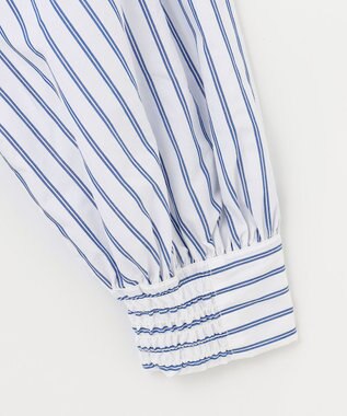 UNFILO イージーケア ギャザーブラウス ブルーストライプ