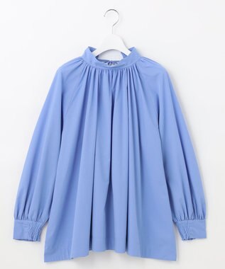 UNFILO イージーケア ギャザーブラウス サックスブルー