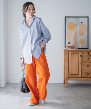 WEGO 【ウエストゴム】ナイロンイージーワイドカーゴパンツ オレンジ