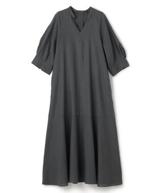 UNFILO 【洗える】リネンレーヨン カフタンワンピース チャコール