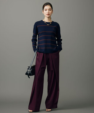 自由区 L コットンウールハイゲージボーダー ニット ネイビー×ボルドー