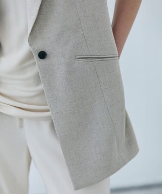 BEIGE， 【洗える】CAROLE / リネンライクノースリーブジレジャケット Sand