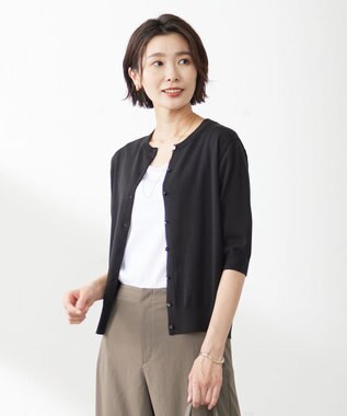 J.PRESS LADIES 【WEB限定カラーあり・洗える・抗菌防臭】コットンアセテート カーディガン ブラック系