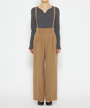 uncrave 【防しわ・UVカット・洗濯機洗い可】バルキーツイル ワイドパンツ(サスペンダー付き)（uncrave STANDARD） キャメル