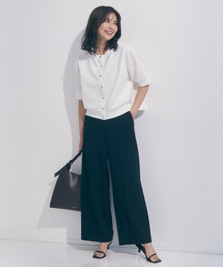 UNFILO L 【ウエストゴム/美シルエット/15サイズ展開】BEAUTY MOVE ワイドストレートパンツ ネイビー