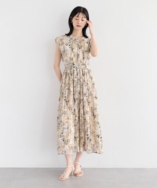 YECCA VECCA ぼかし柄プリーツワンピース Ivory