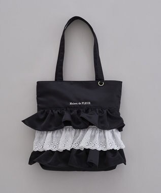 Maison de FLEUR サテンフロントフリルスクエアトートバッグ Black