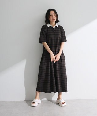 Green Parks ・ＳＵＧＡＲ　ＳＰＯＯＮ　ボーダーポロワンピース Charcoal Gray