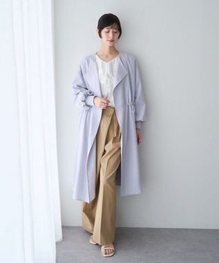 YECCA VECCA ノーカラーラペルロングコート Sax