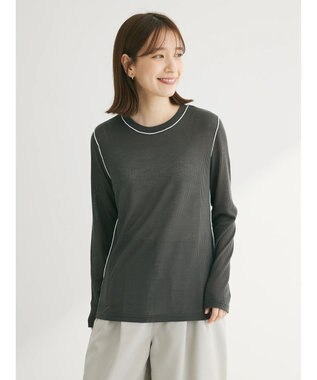 Green Parks 配色ステッチシアーリブプルオーバー Dark Gray