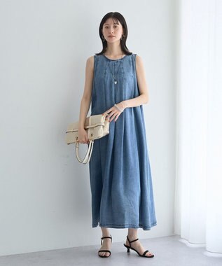 YECCA VECCA バイオ加工ヴィンテージデニムタックワンピース Indigo