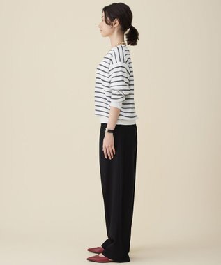 自由区 コットンポリミドルゲージボーダー ニット オフ×ブラック