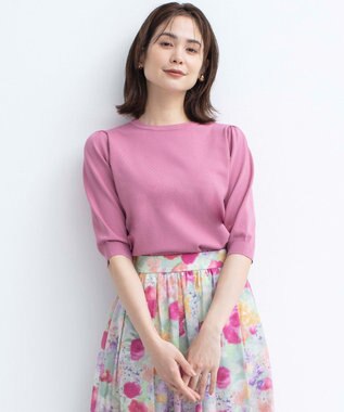 組曲 【UVケア・接触冷感】MINA 6分袖ニットプルオーバー ピオニーピンク系