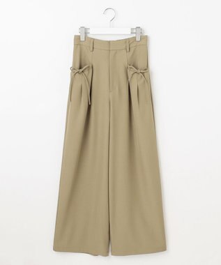 Feroux リボンディテール セミワイドパンツ カーキ系