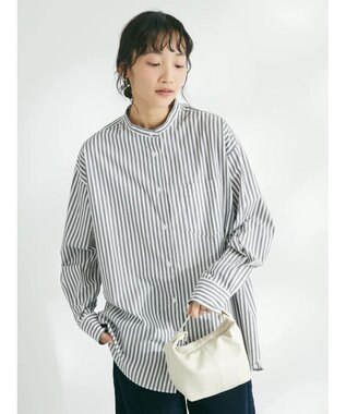 CRAFT STANDARD BOUTIQUE バンドカラーシャツ Stripe Gray