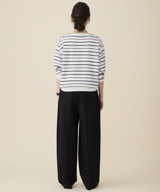 自由区 コットンポリミドルゲージボーダー ニット オフ×ブラック