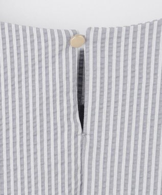 ANY SIS L 【洗える】ランタンスリーブサッカー ブラウス ブルーストライプ