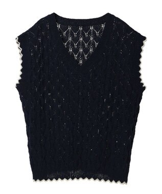 earth music&ecology クロッシェラインニットベスト Navy