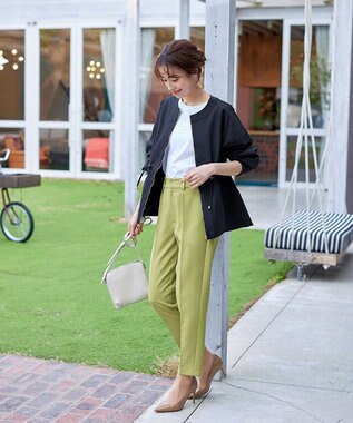 Tiaclasse 【ダブルストレッチ・洗える】テーパードパンツ ライム