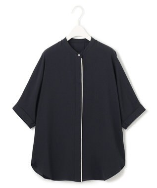 ICB 【新色追加・接触冷感・UVケア・速乾・洗える】BackSatinAmunzen 5分袖バンドカラーブラウス ブラック系